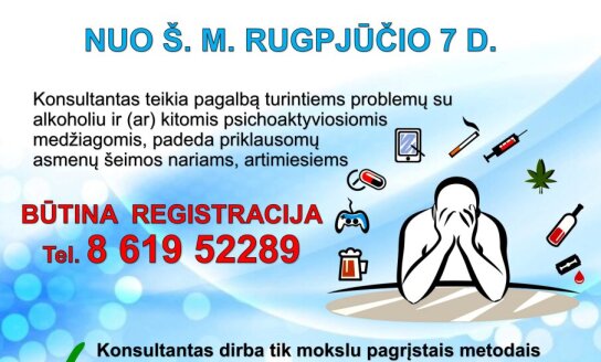 Nuo š. m. rugpjūčio 7 d. – nemokamos priklausomybių konsultanto paslaugos  Visagino savivaldybės...
