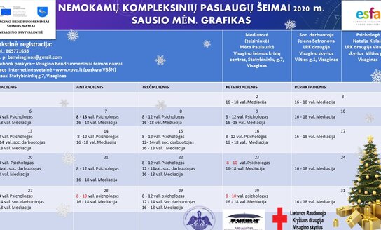 Projekto „Visagino bendruomeniniai šeimos namai“ sausio mėn. veiklų grafikas