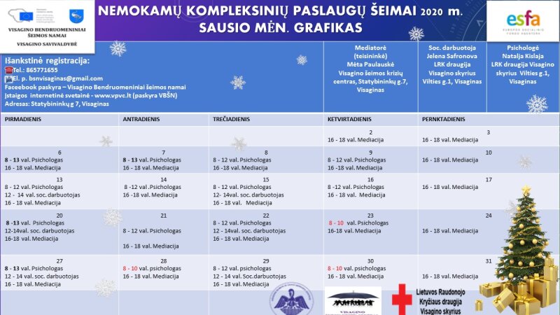 Projekto „Visagino bendruomeniniai šeimos namai“ sausio mėn. veiklų grafikas