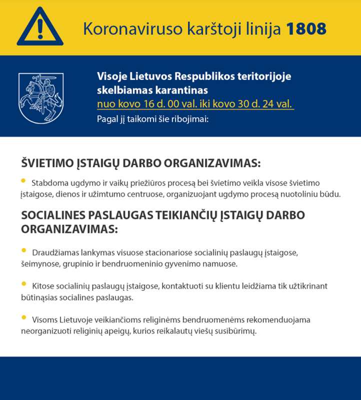 Visoje Lietuvos Respublikos teritorijoje skelbiamas karantinas