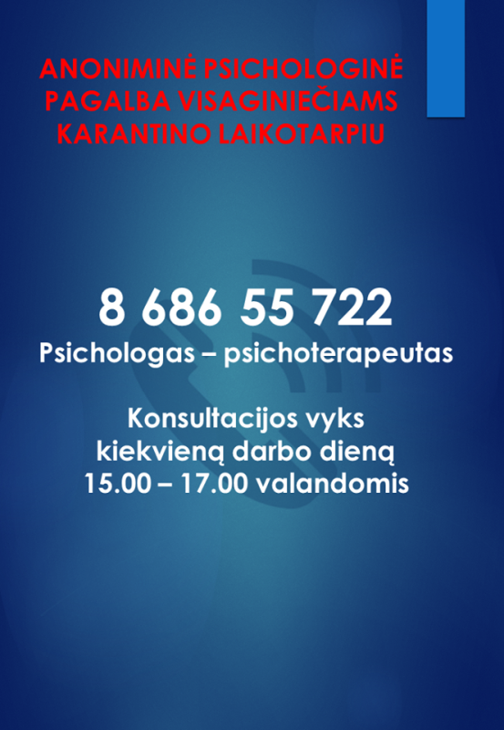 Anoniminė psichologinė pagalba karantino laikotarpiu