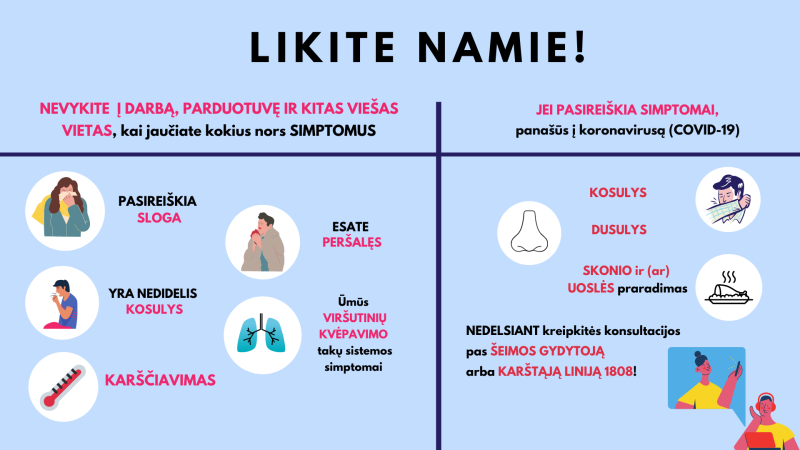 Likite namie, kai jaučiate COVID-19 simptomus