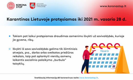 Karantinas ir judėjimo ribojimai pratęsiami dar mėnesiui