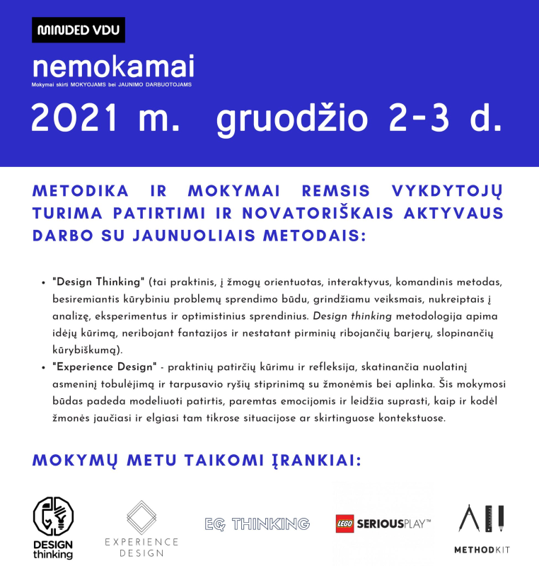 Minded VDU organizuoja nemokamus mokymus Visagino savivaldybės mokytojams ir jaunimo darbuotojams!