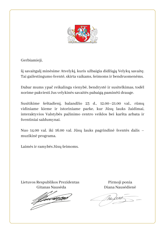 Kvietimas į Atvelykį LR Prezidentūroje