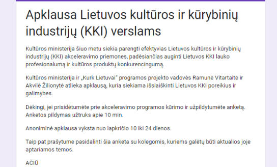 Apklausa Lietuvos kultūros ir kūrybinių industrijų (KKI) verslams