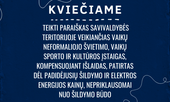 Svarbi informacija vaikų neformaliojo švietimo, sporto ir kultūros įstaigoms