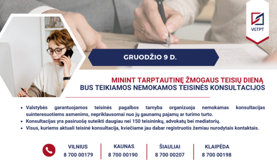 Gruodžio 9 d. - gyventojams nemokamos teisinės konsultacijos