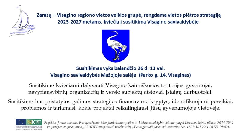 Zarasų – Visagino regiono vietos veikos grupė kviečia į susitikimą Visagino savivaldybėje