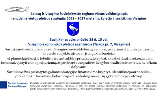 Zarasų ir Visagino žuvininkystės regiono vietos veiklos grupė kviečia j susitikimą Visagine