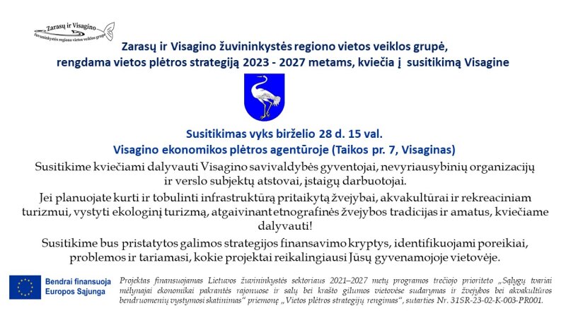 Zarasų ir Visagino žuvininkystės regiono vietos veiklos grupė kviečia j susitikimą Visagine