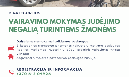 Asmenys, turintys judėjimo negalią, kviečiami nemokamai mokytis B kategorijos transporto...