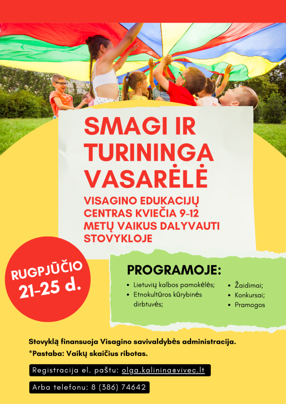 Vaikų vasaros poilsio ir užimtumo stovykla „Smagi ir turininga vasarėlė“ (9-12 metų vaikams)