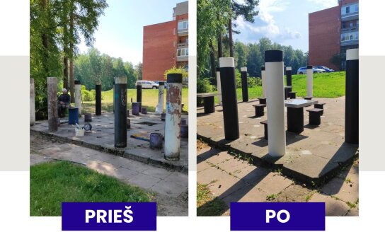Visaginas gražinasi: baigti šachmatų aikštelės remonto darbai 