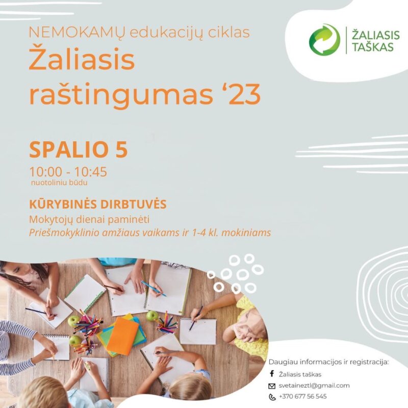 „Žaliasis taškas" kviečia prisijungti prie NEMOKAMŲ nuotolinių edukacijų ciklo „Žaliasis...