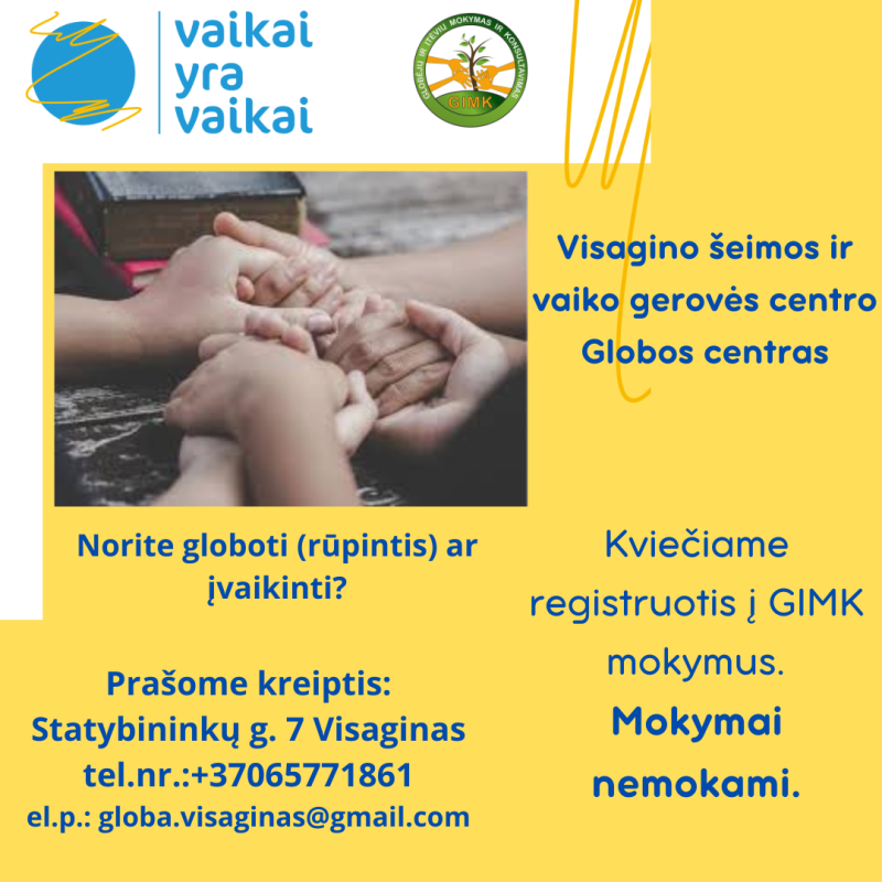  Globos centras kviečia registruotis į mokymus
