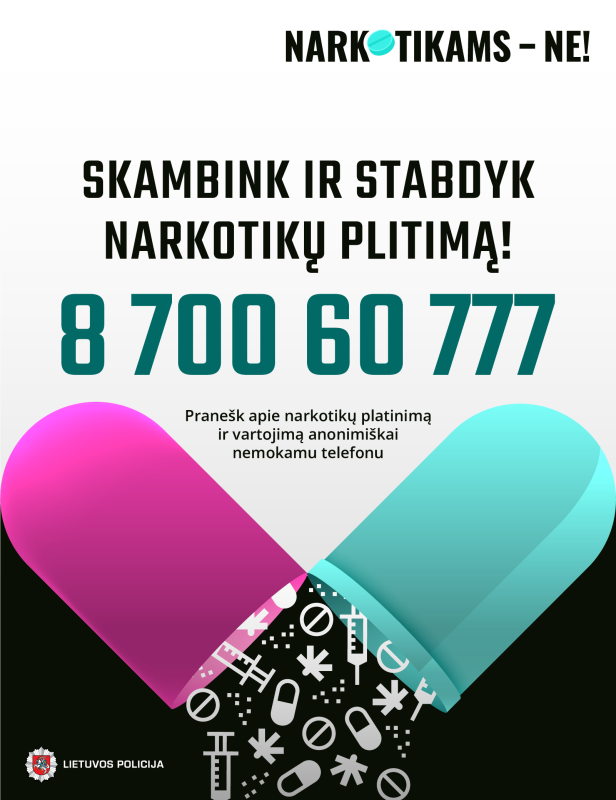 Nemokama policijos pasitikėjimo linija „Narkotikams – NE“