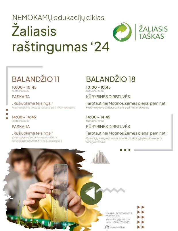 „Žaliasis taškas" kviečia prisijungti prie nemokamų nuotolinių edukacijų ciklo „Žaliasis...