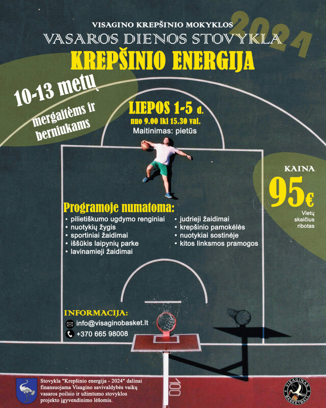 Kviečiame Jus į nepakartojamą nuotykį – Visagino krepšinio mokyklos dienos stovyklą „Krepšinio...
