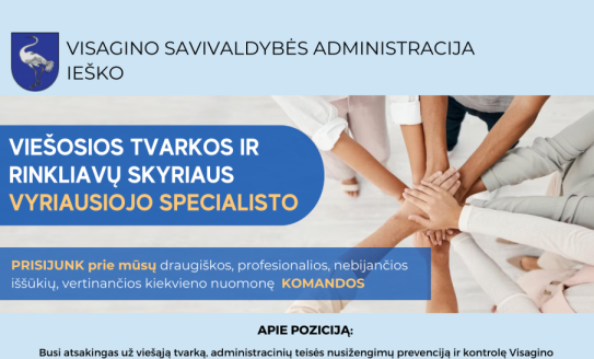 Ieškome Viešosios tvarkos ir rinkliavų skyriaus vyriausiojo specialisto (karjeros valstybės...