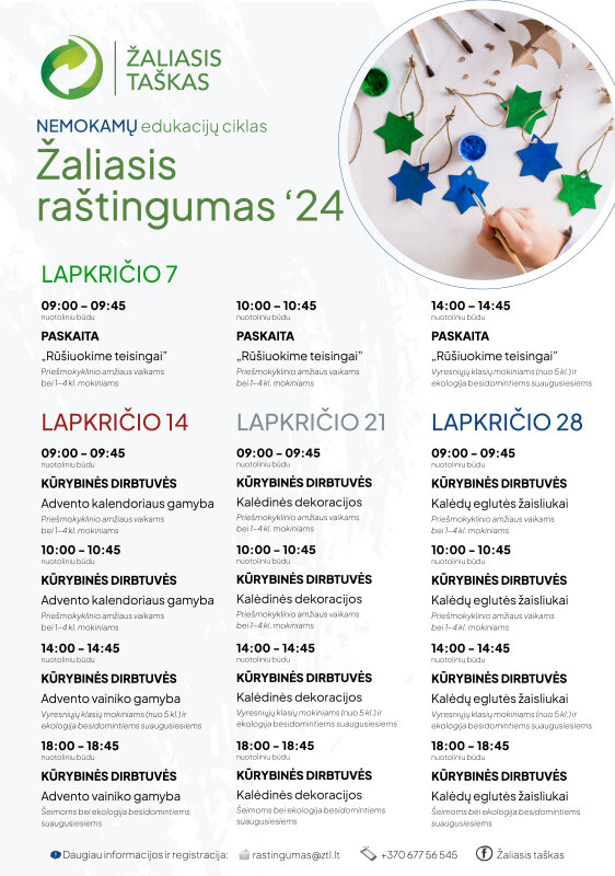 Kviečia prisijungti prie NEMOKAMŲ nuotolinių edukacijų ciklo „Žaliasis raštingumas“