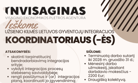 VšĮ Visagino ekonomikos plėtros agentūra siūlo darbą užsienio kilmės Lietuvos gyventojų...