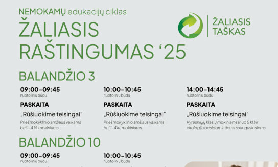 „Žaliasis taškas" kviečia prisijungti prie NEMOKAMŲ nuotolinių edukacijų ciklo