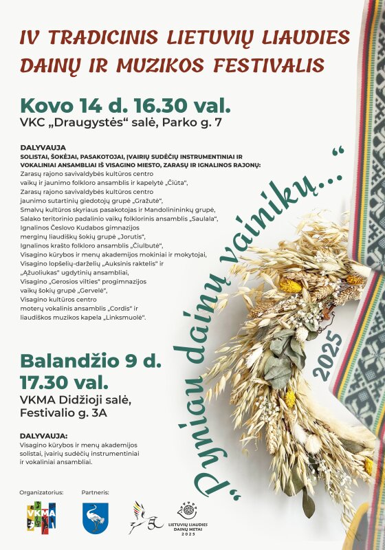 Kviečiame į IV Tradicinį Lietuvių liaudies dainų ir muzikos festivalį „Pyniau dainų vainikų…“