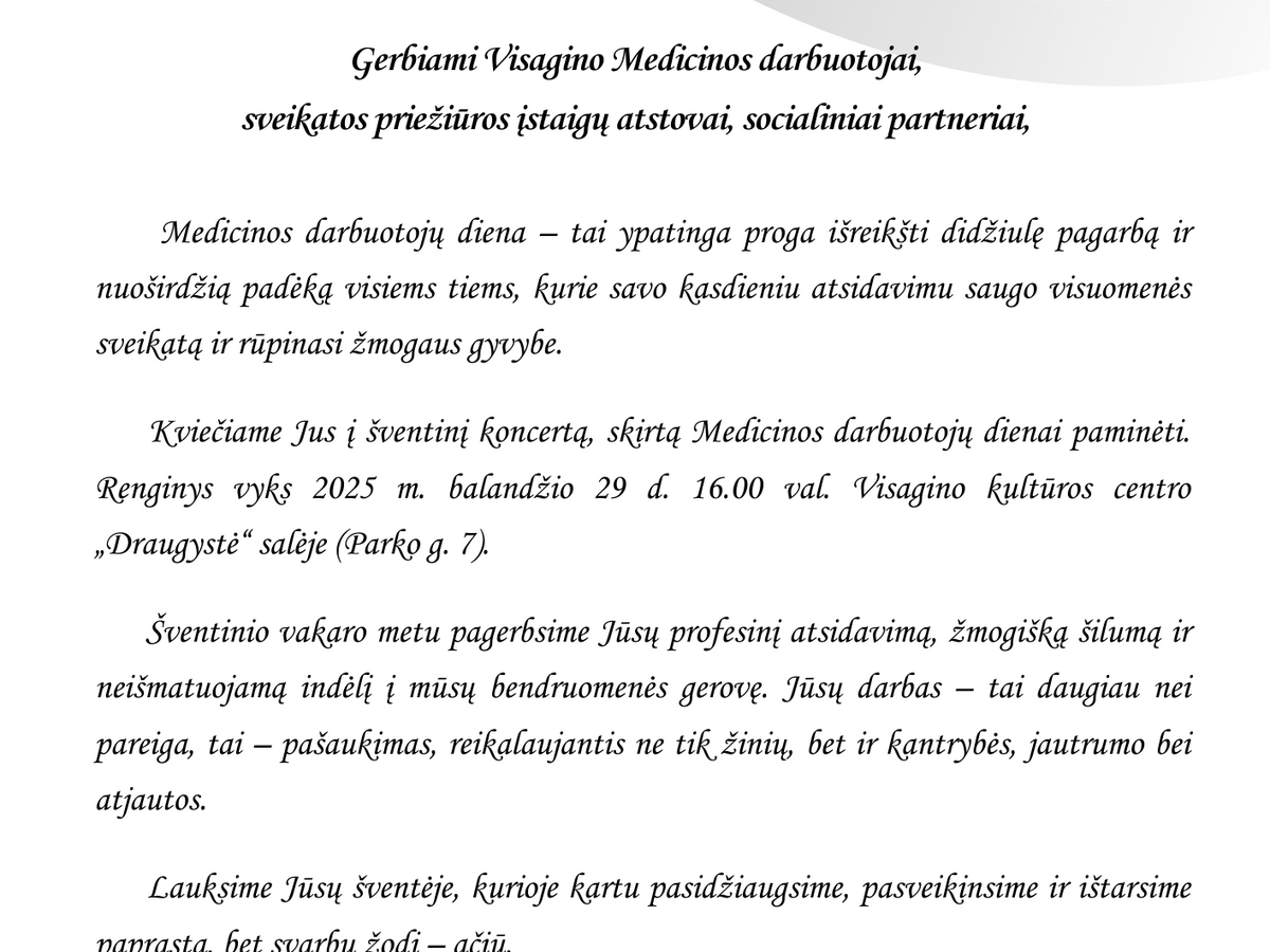 Su pagarba ir padėka – šventė Visagino medicinos bendruomenei ...