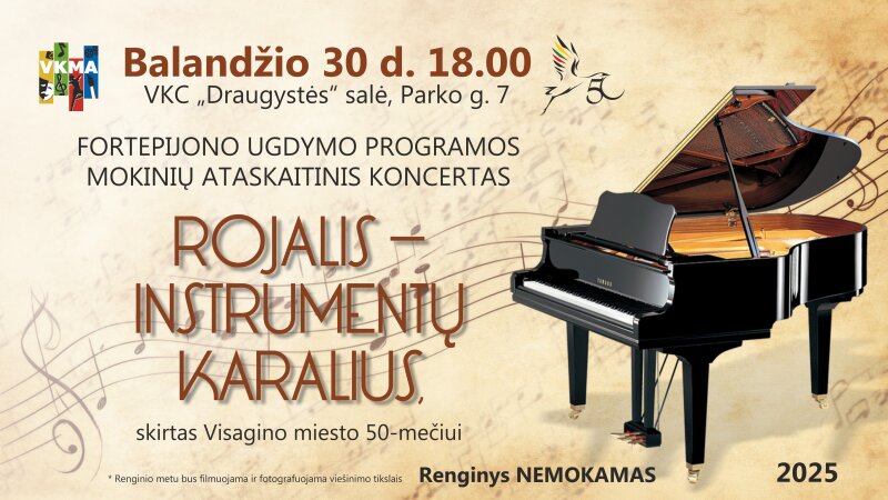 Kviečiame į fortepijono ugdymo programos mokinių ataskaitinį koncertą