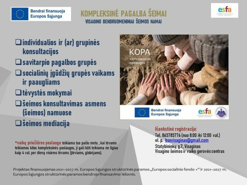 Visagino šeimos ir vaiko gerovės centras: Nemokamos kompleksinės paslaugos Visagino gyventojams