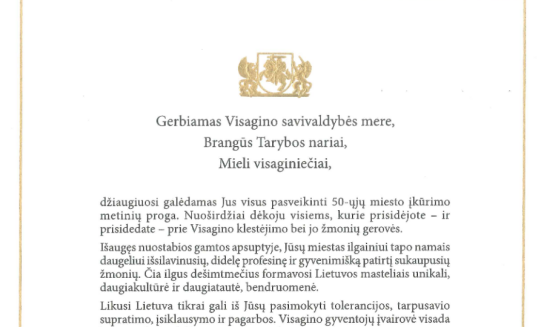 Lietuvos Respublikos Prezidento Gitano Nausėdos sveikinimas Visagino 50-mečio proga