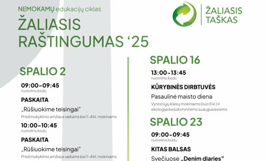 „Žaliasis taškas" kviečia prisijungti prie NEMOKAMŲ nuotolinių edukacijų ciklo