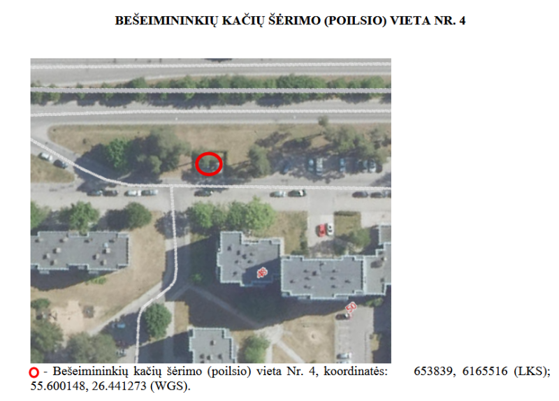 Visagine nustatyta bešeimininkių kačių šėrimo (poilsio) vieta Nr. 4 (Taikos pr. 48)