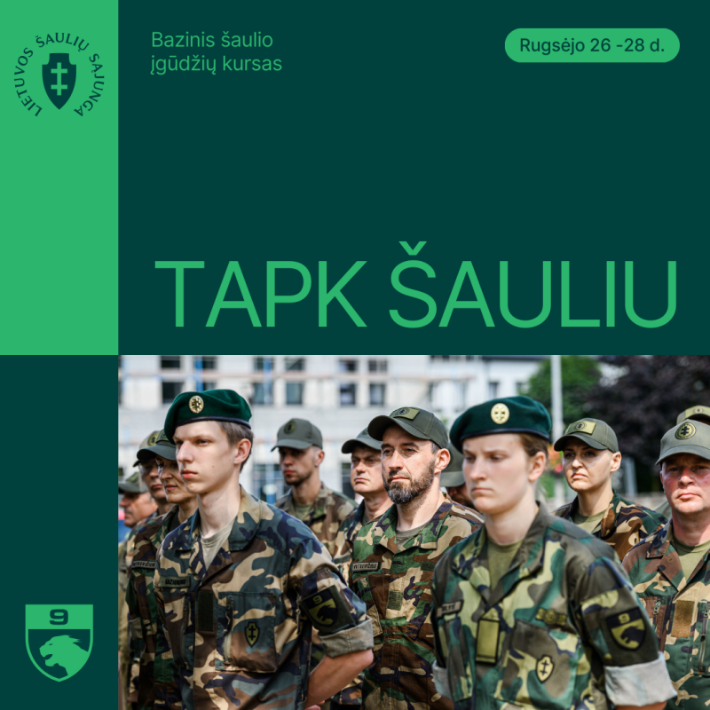 Bazinis šaulio įgūdžių kursas jau rugsėjo 26 - 28 dienomis!
