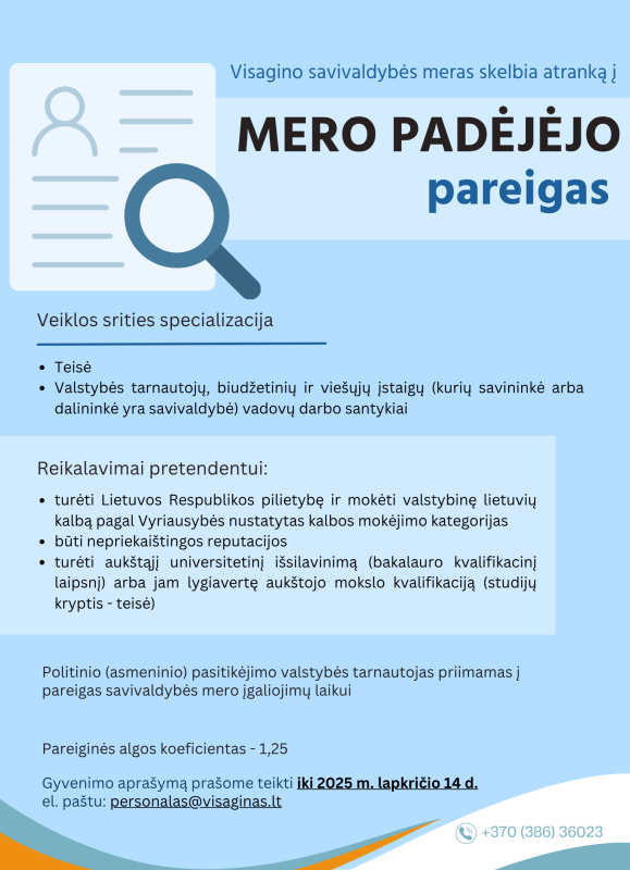 Visagino savivaldybės meras skelbia atranką į mero padėjėjo pareigas