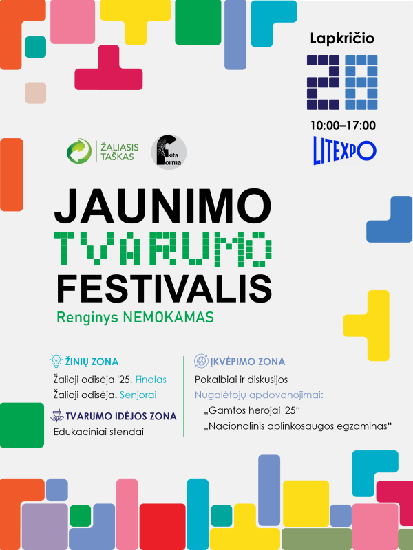 Lapkričio 28 d. vyks nemokamas aplinkosauginis renginys „Jaunimo tvarumo festivalis“