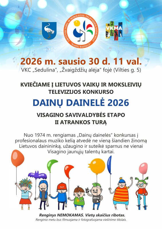  Kviečiame į Lietuvos vaikų ir moksleivių televizijos konkurso „Dainų dainelė 2026" II etapą  