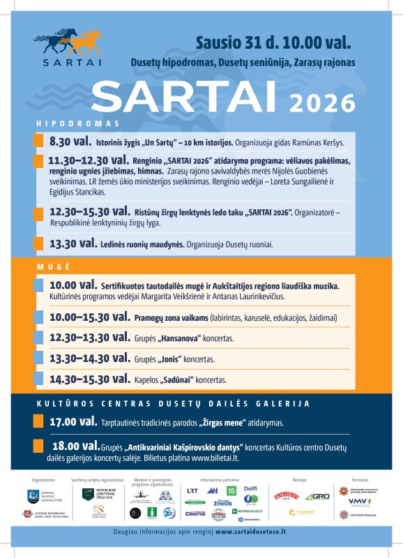 Legendinės žirgų lenktynės „Sartai 2026“ sugrįžta į Dusetas: azartas ant hipodromo ledo ir...