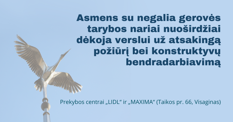 Padėka verslui už socialinę atsakomybę ir aplinkos prieinamumo užtikrinimą asmenims su negalia