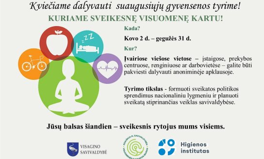 Kviečiame dalyvauti suaugusiųjų gyvensenos tyrime (kovo 2 d. – gegužės 31 d.)