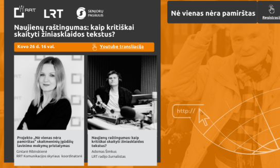 Kviečiame į nuotolinę paskaitą su LRT radijo žurnalistu Adomu Šimkumi „Naujienų raštingumas: kaip...
