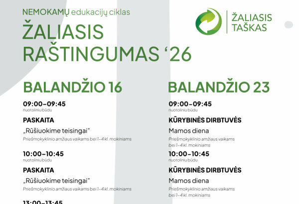 „Žaliasis taškas“ kviečia prisijungti prie nemokamų nuotolinių edukacijų ciklo