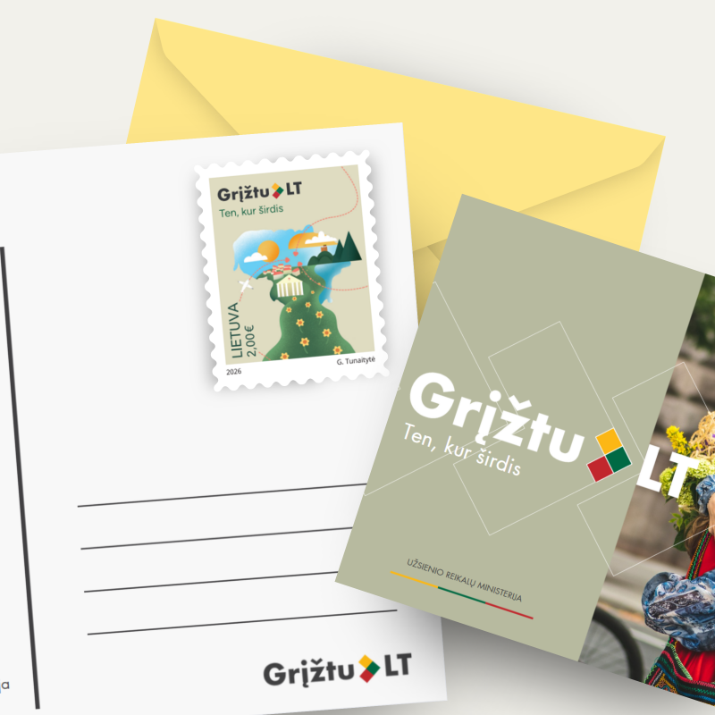 Išleidžiamas naujas pašto ženklas „Grįžtu LT – ten, kur širdis“