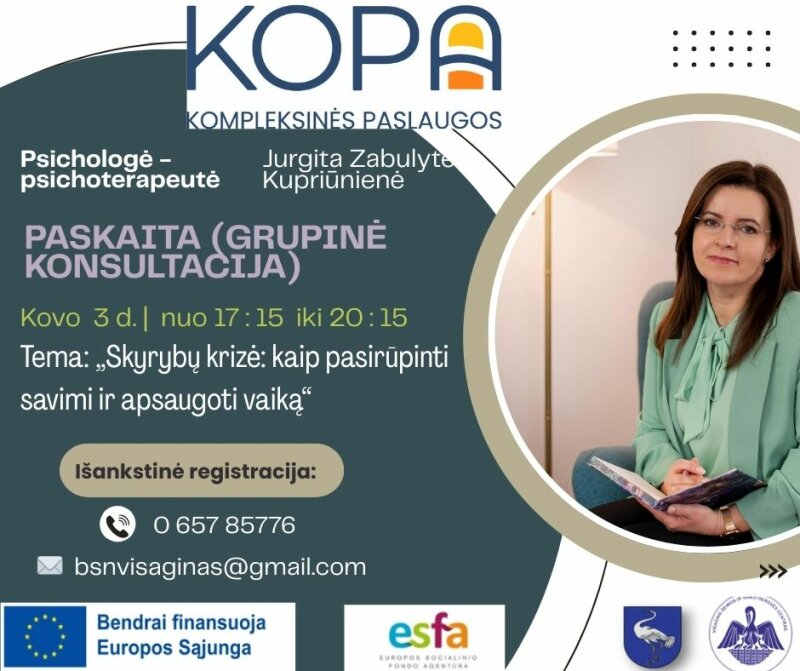 Kviečiame tėvus į nemokamą paskaitą „Skyrybų krizė: kaip pasirūpinti savimi ir apsaugoti vaiką“