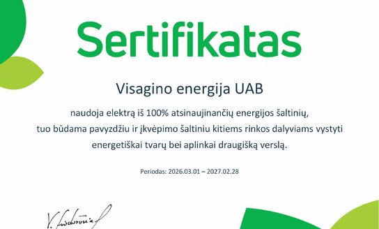 „Visagino energija“ renkasi žalią kryptį – patvirtinta sertifikatu