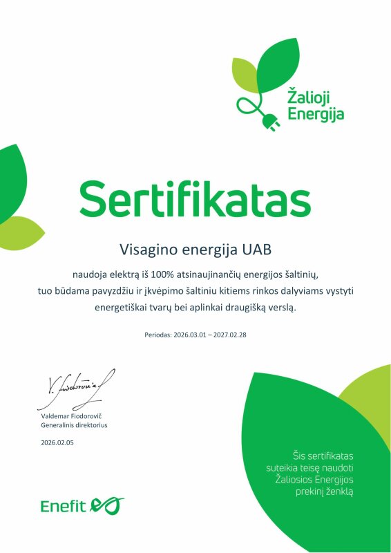 „Visagino energija“ renkasi žalią kryptį – patvirtinta sertifikatu