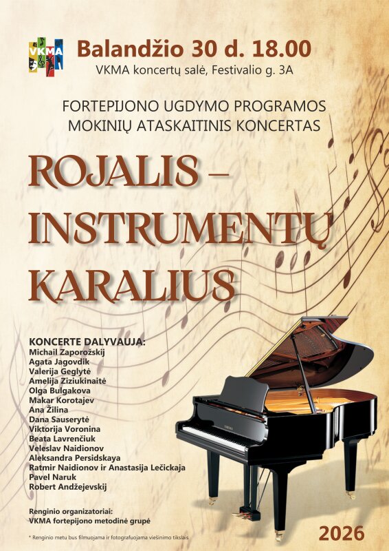 Kviečiame į VKMA fortepijono ugdymo programos mokinių ataskaitinį koncertą