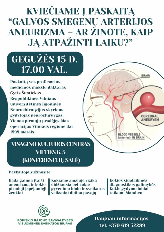 Kviečia į nemokamą paskaitą „Galvos smegenų arterijos aneurizma – ar žinote, kaip ją atpažinti...
