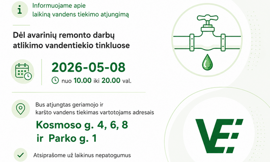UAB „Visagino energija“ informuoja: Kosmoso g. 4, 6, 8 ir Parko g. 1,7 gyventojų dėmesiui